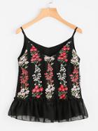 Shein Embroidered Frill Hem Cami Top