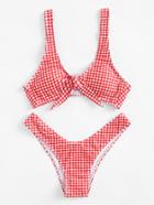 Shein Knot Front Gingham Bikini Set
