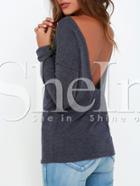Shein Dark Grey Long Sleeve Backless T-shirt
