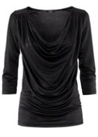 Rosewe Laconic Black Cowl Neck Three Quarter Sleeve T Shirt