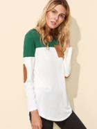 Shein Color Block Elbow Patch Curved Hem Top