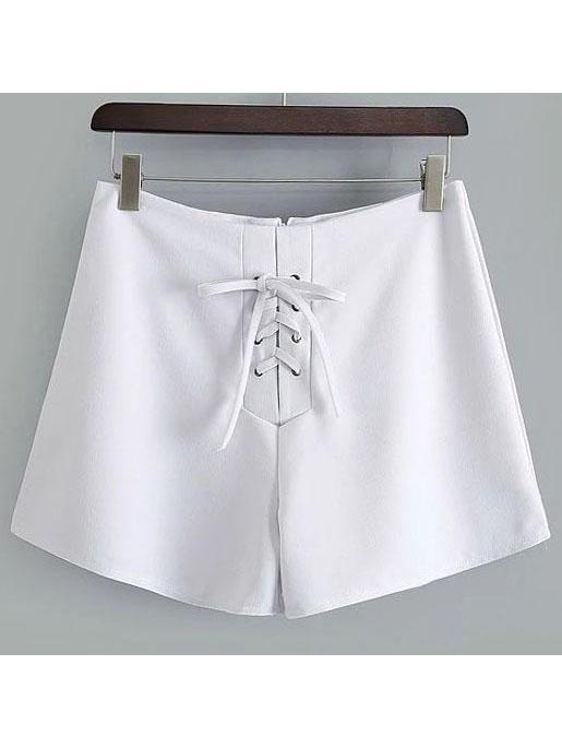 Shein White Eyelet Lace Up Zipper Back Shorts