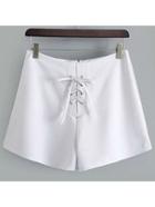 Shein White Eyelet Lace Up Zipper Back Shorts