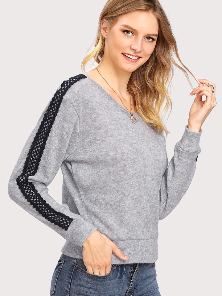 Shein Contrast Crochet Lace Jumper