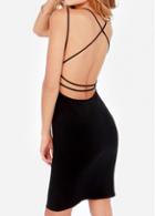 Rosewe Plunging Neck Backless Black Bodycon Dress