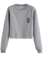 Shein Grey Print Crop Sweatshirt