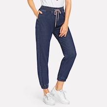 Shein Elastic Hem Drawstring Waist Denim Sweatpants