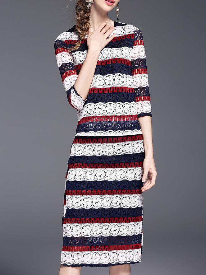 Shein Color Block Lace Top With Split Skirt