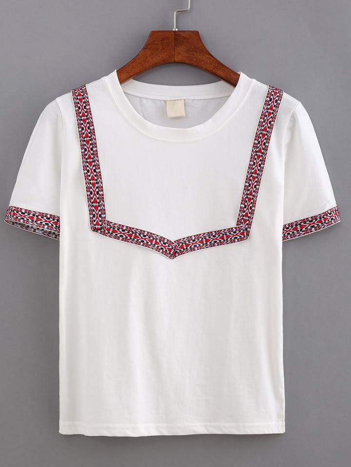 Shein Embroidery Short Sleeve T-shirt - Red