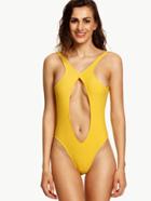 Shein Yellow Open Front Backless One Piece Swimwear