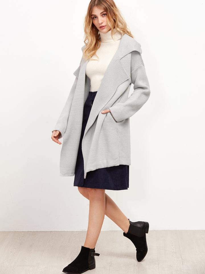 Shein Grey Notch Collar Drop Shoulder Sweater Coat