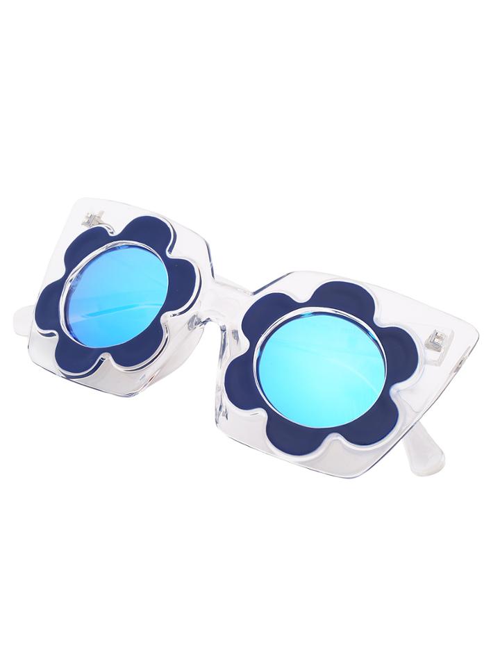 Shein Blue Flower Bold Frame Round Sunglasses