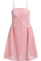 Shein Pink Strapless Hollow Striped Flare Dress