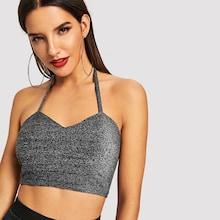 Shein Sweetheart Neck Glitter Crop Halter Top