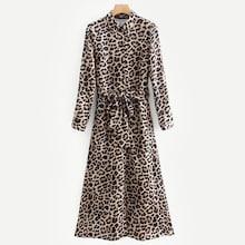 Shein Leopard Print Self Tie Shirt Dress
