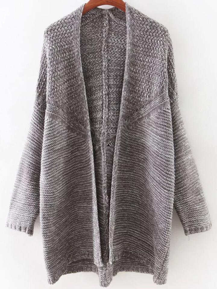 Shein Grey Long Sleeve Collarless Slim Long Cardigan