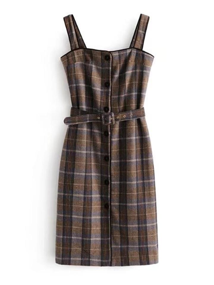 Shein Plaid Pinafore Dress With Belt