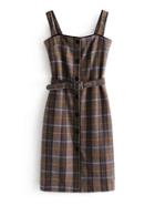 Shein Plaid Pinafore Dress With Belt
