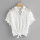 Shein Hollow Out Crochet Panel Knot Front Blouse