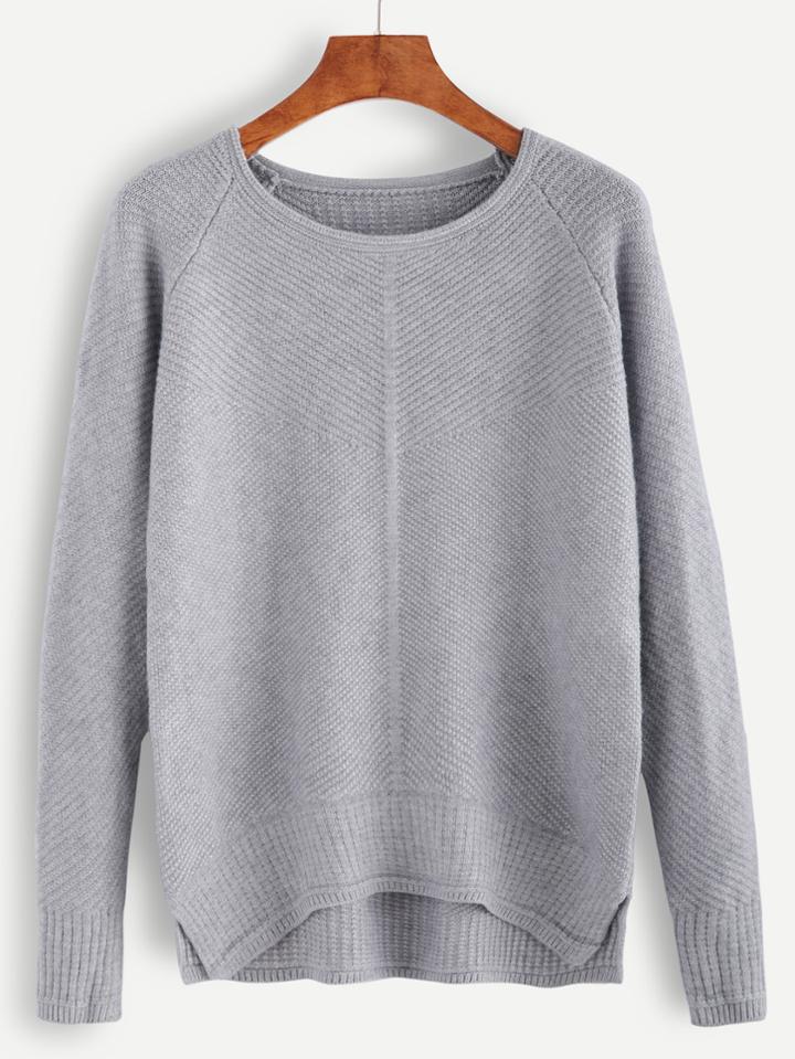 Shein Grey Raglan Sleeve High Low Sweater