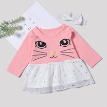 Shein Toddler Girls Cartoon Print Dress & Headband