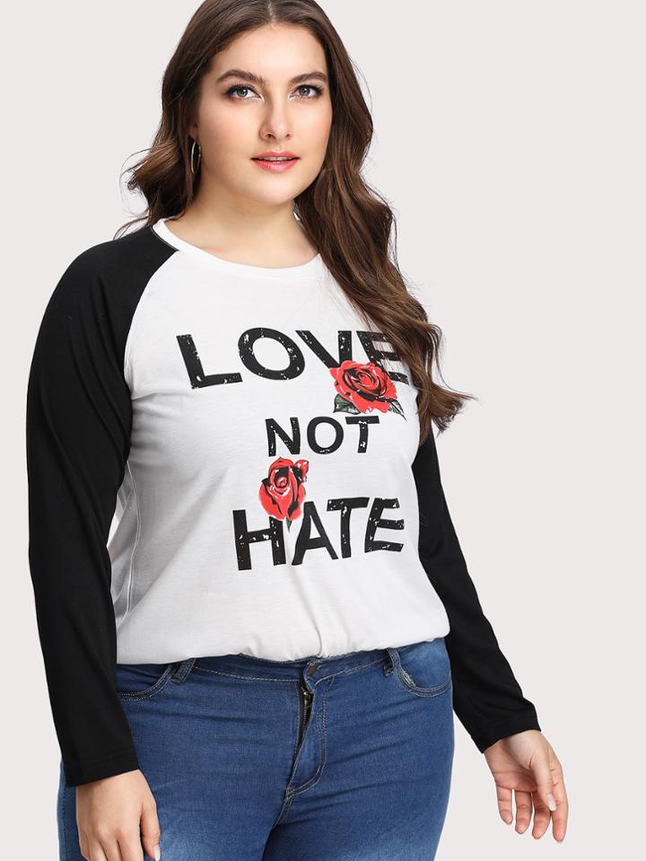Shein Two Tone Raglan Sleeve Graphic Tee