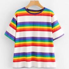 Shein Rainbow Stripe Tee