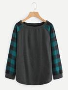 Shein Contrast Checked Sleeve Sweatshirt