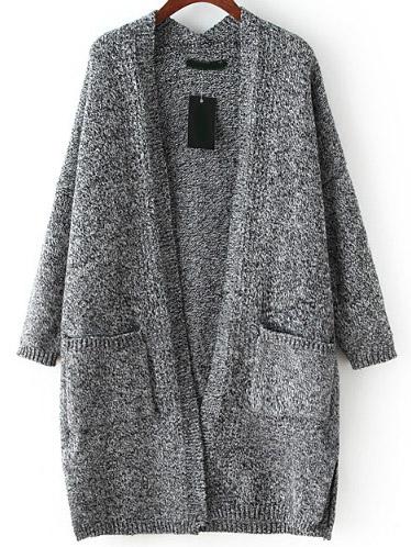 Shein Dark Grey Long Sleeve Pockets Loose Cardigan