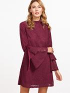 Shein Burgundy Layered Bell Sleeve Keyhole Back Floral Lace Dress