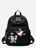 Shein Floral & Bird Embroidered Backpack