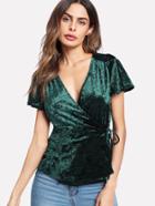 Shein Flower Embroidered Velvet Wrap Top