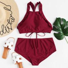 Shein Plus Cross Back Ruffle Bikini Set