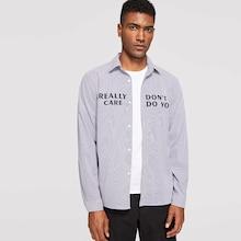 Shein Men Button Front Letter Striped Shirt