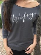 Shein Grey Round Neck Letters Print Casual T-shirt