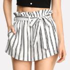 Shein Striped Self Tie Waist Pocket Side Shorts