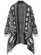 Shein Black Grey Geometric Print Vintage Knit Cape