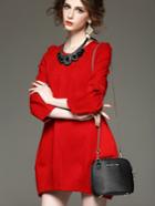 Shein Red Round Neck Zipper Back Loose Dress