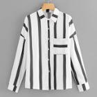 Shein Pocket Decoration Striped Blouse