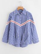 Shein Ribbed Striped Detail Pleated Gathered Hem Checkered Shirt