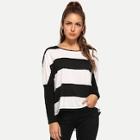 Shein Contrast Striped High Low Hem Tee