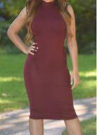 Rosewe Lace Up Design Wine Red Sleeveless Sheath Dress
