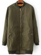 Shein Army Green Zipper Detail Long Jacket