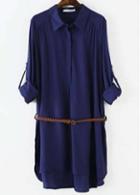 Rosewe Charming Long Sleeve Navy Blue Button Fly Dress