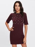 Shein Pearl Beaded Knit Sheath Dress