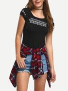 Shein Black Letters Print Slinky T-shirt