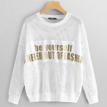 Shein Letter Print Eyelet Mesh Pullover