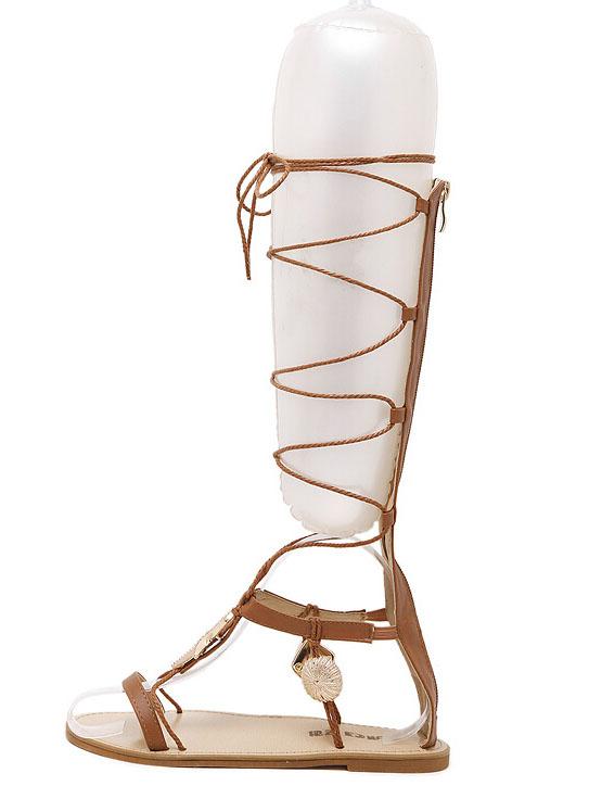 Shein Brown Star Embellished Lace Up Flip Tall Sandals