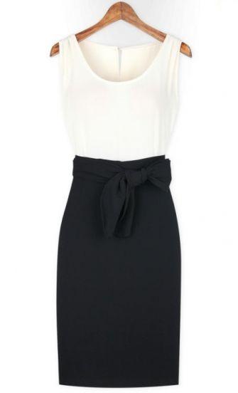 Shein White Black Sleeveless Belt Bodycon Dress