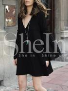 Shein Black Lbd Flutter Long Sleeve Minimalist Simple V Neck Dress